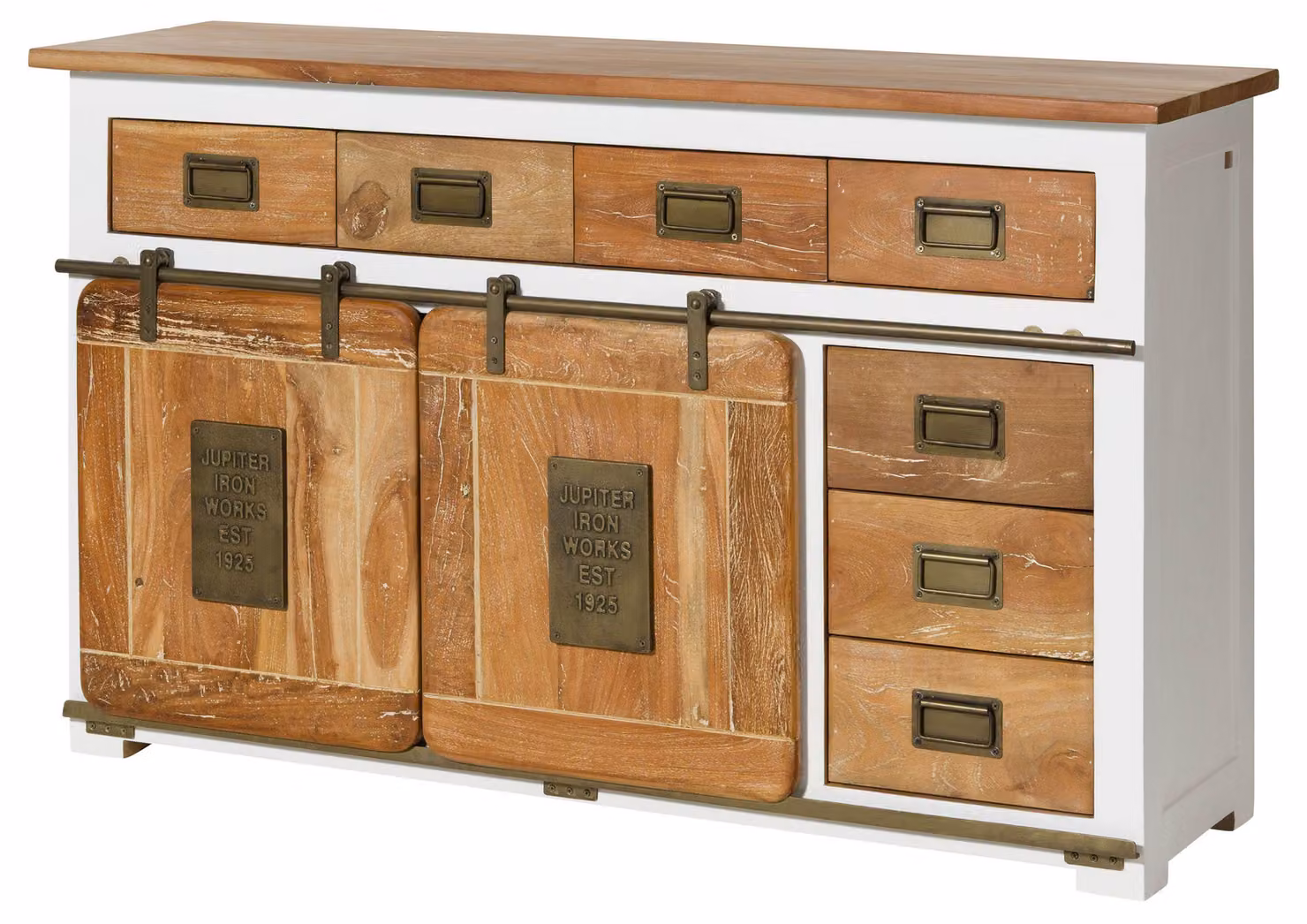 MASSIVMOEBEL24 | Credenza in legno di mango 150x45x90 laccato bianco RAILWAY #520