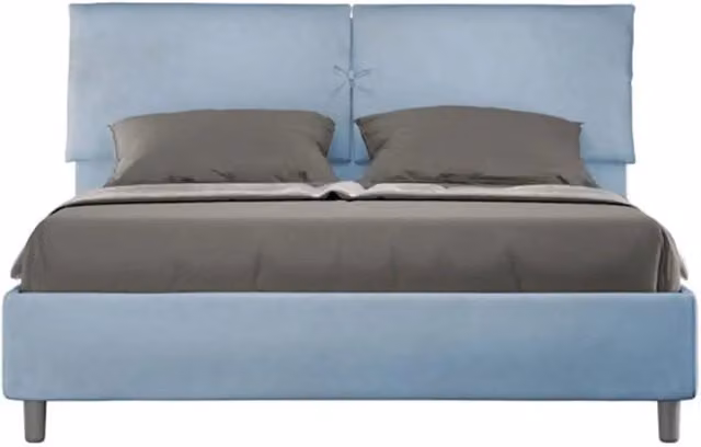 Letto matrimoniale senza rete imbottito 160x210 microfibra azzurro Mados
