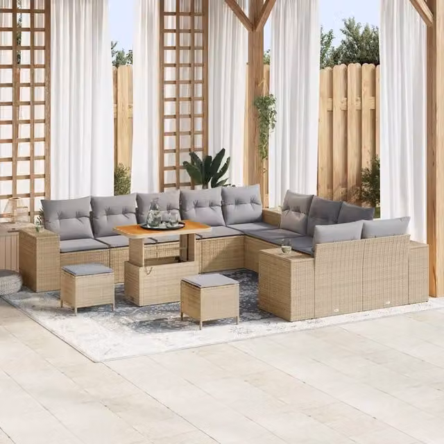 vidaXL Set Divano da Giardino 13 pz a forma di U in Polyrattan con Cuscini Beige e Grigio