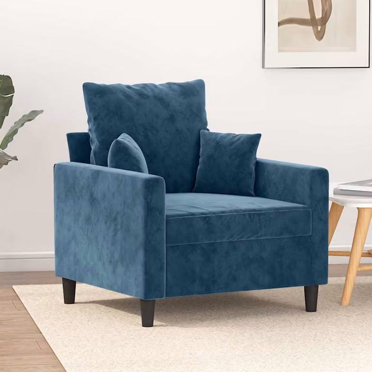Poltrona moderna vidaXL in velluto blu con braccioli e struttura in metallo