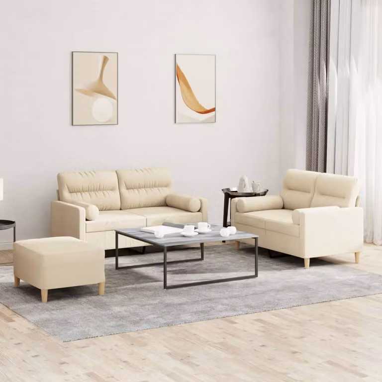 Maison Exclusive - Set divano a 3 pezzi con cuscini in tessuto color crema