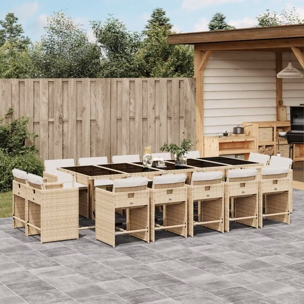 Maison Exclusive - Set da Pranzo da Giardino 15 pz con Cuscini Beige in Polyrattan