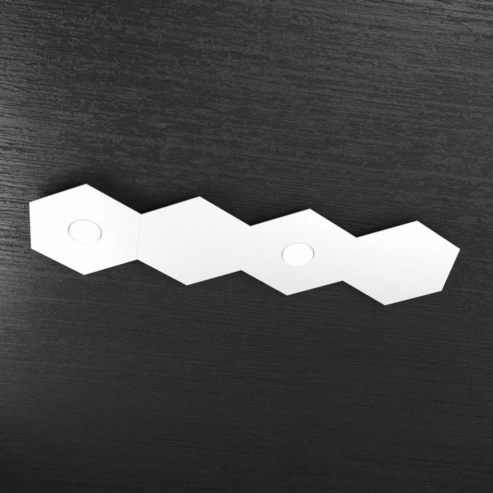 Plafoniera Moderna 4 Moduli Hexagon Metallo Bianco 2 Luci Led 12X2W