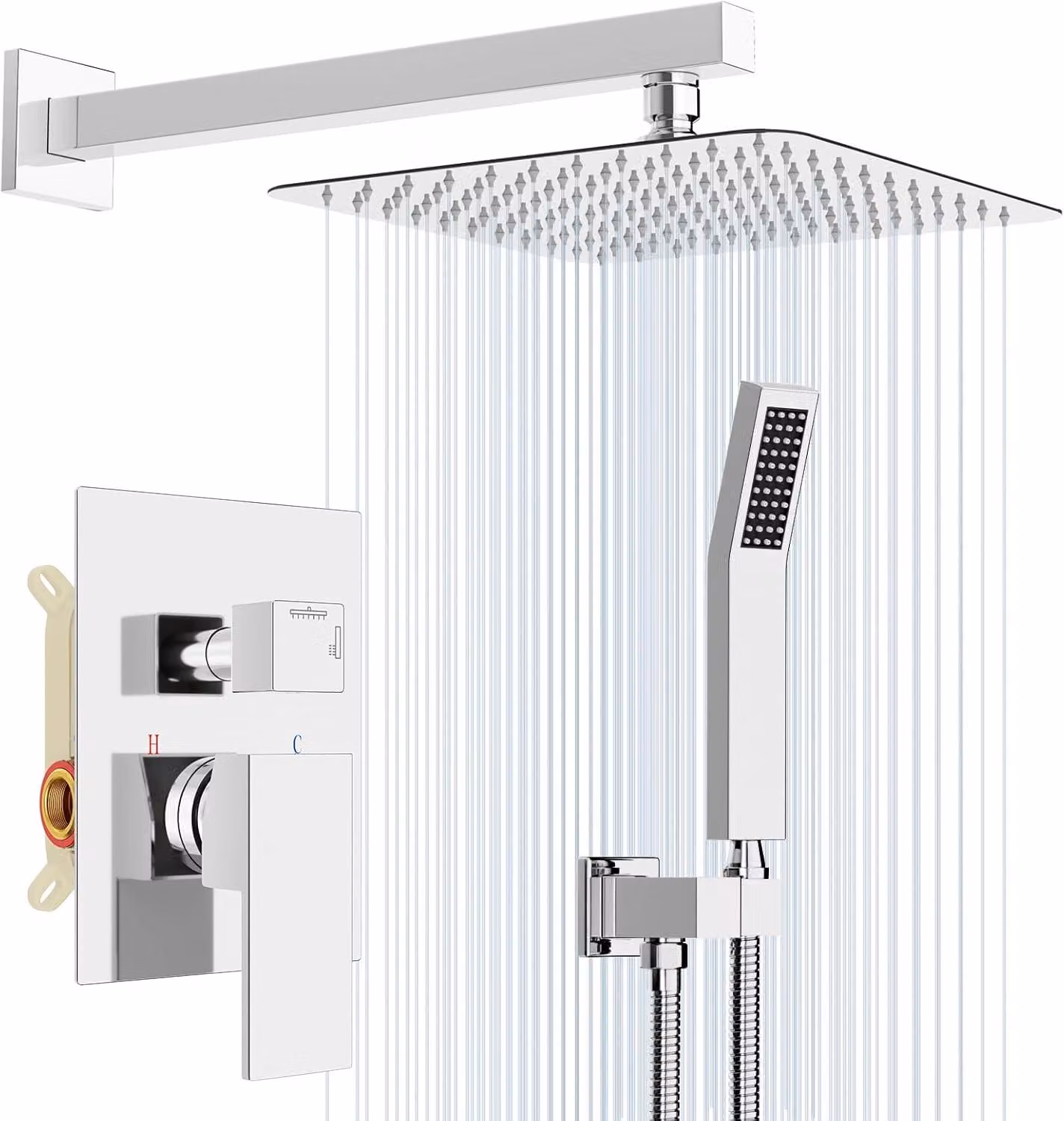 Set doccia a scomparsa, combinazione per bagno con soffione a pioggia, diametro 10 pollici, realizzata in acciaio inossidabile e ottone, finitura cromata