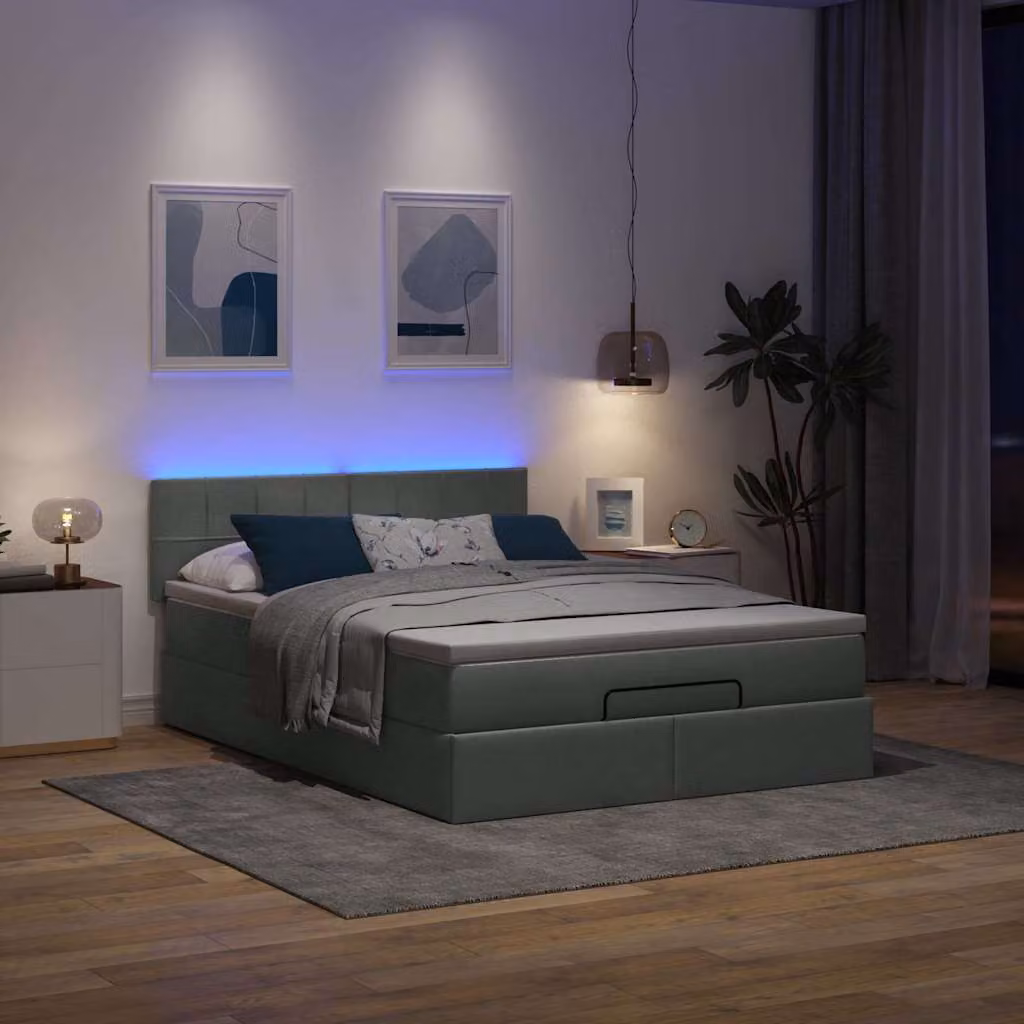 Maison Exclusive - Pouf Letto con Materasso e LED Grigio Scuro 140x200 cm