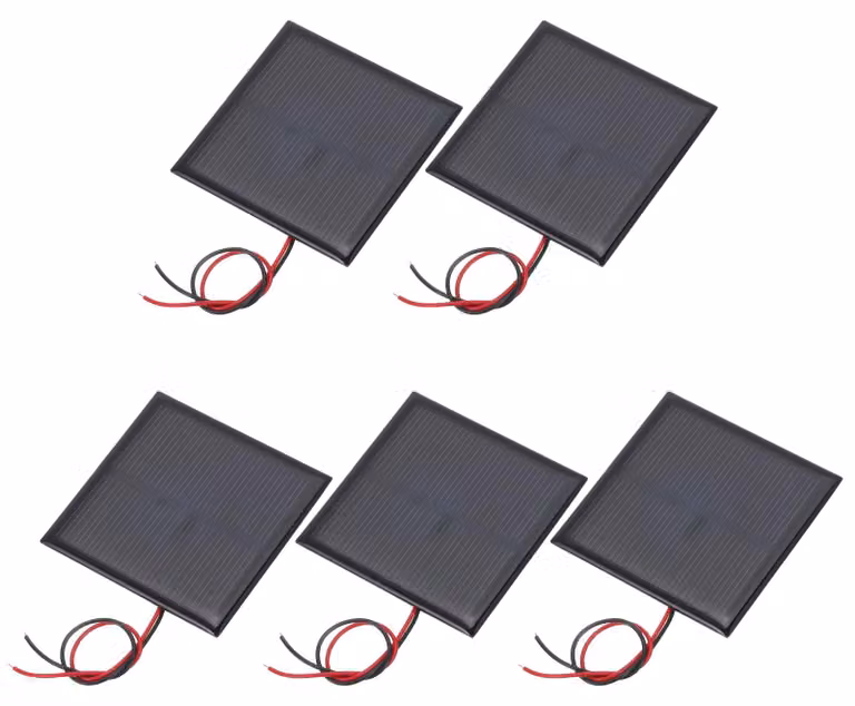 5 pannelli solari mini, policristallini, 5,5 V, 0,44 W, 60x60 mm