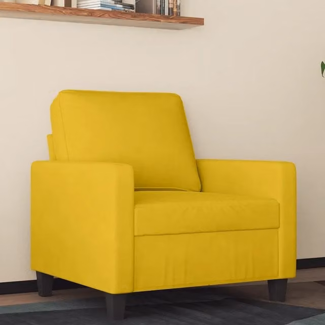Poltrona Lounge in Velluto Giallo con Braccioli e Struttura in Metallo per Soggiorno – 1