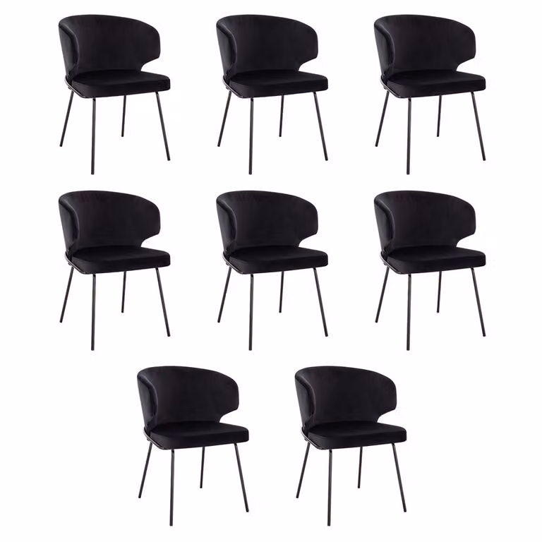 Home Deluxe - Sedia imbottita AMARA- 8 pezzi, colore: nero velluto - imbottitura morbida, carico massimo 120 kg I Sedia da cucina Sedie da pranzo Sedie da sala da pranzo