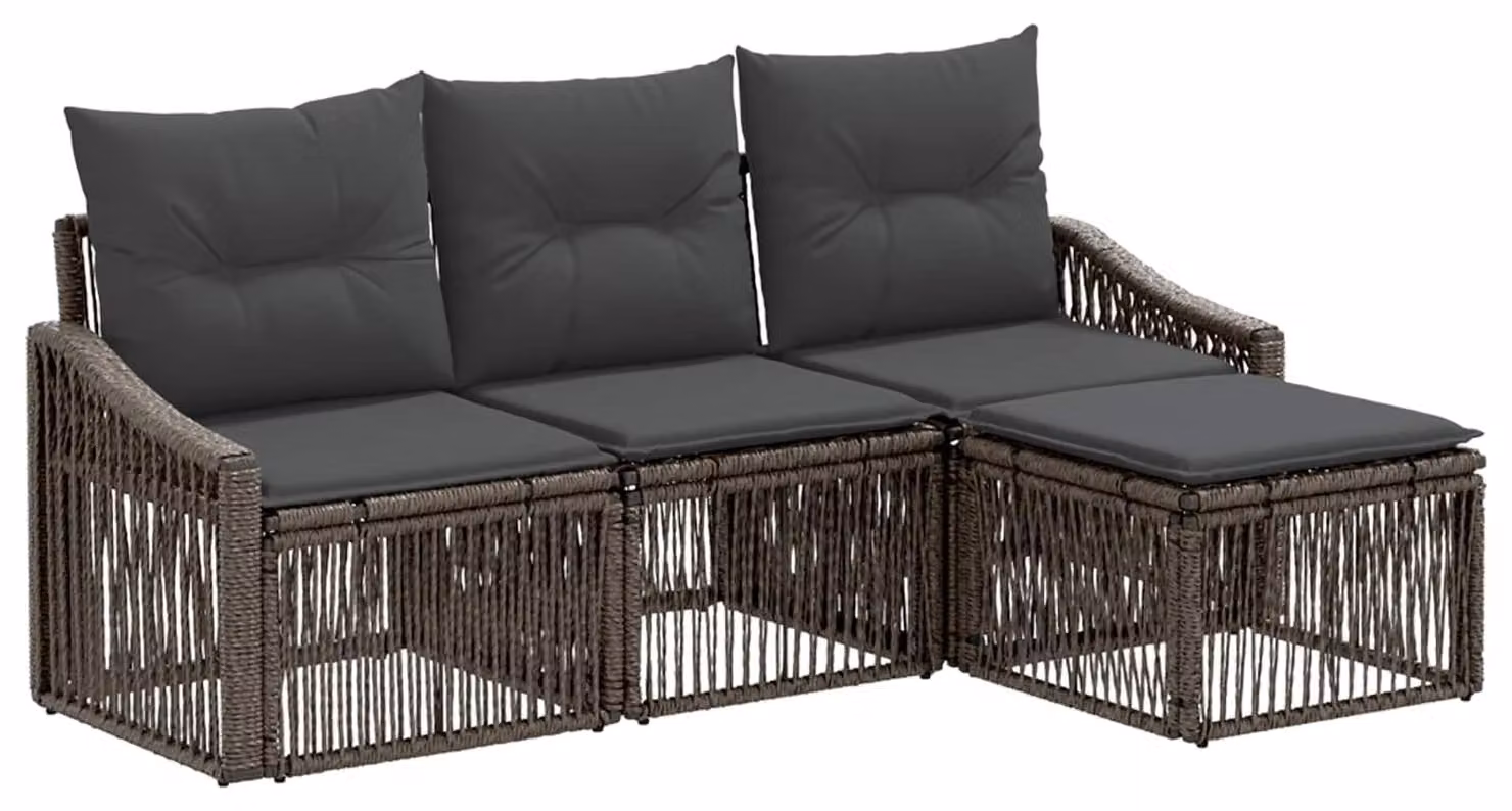 Set di divani da giardino, 4 pezzi, colore grigio, in rattan sintetico