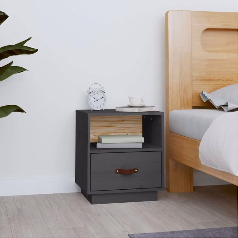 Comodino moderno vidaXL in legno di pino grigio L: 40 cm, P: 34 cm, H: 45 cm