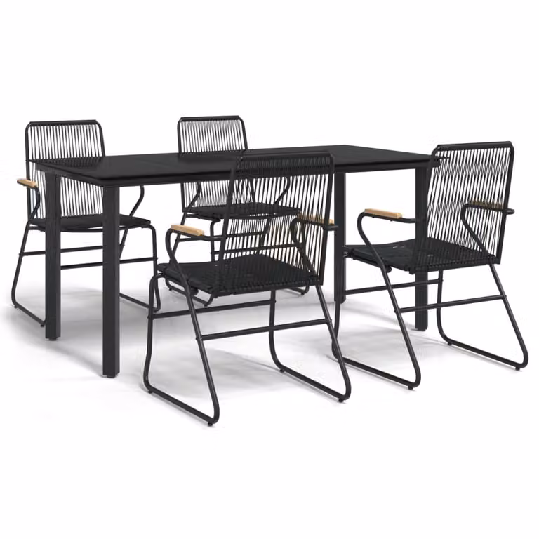 Set da Pranzo da Giardino 5 pz Nero in Rattan PVC