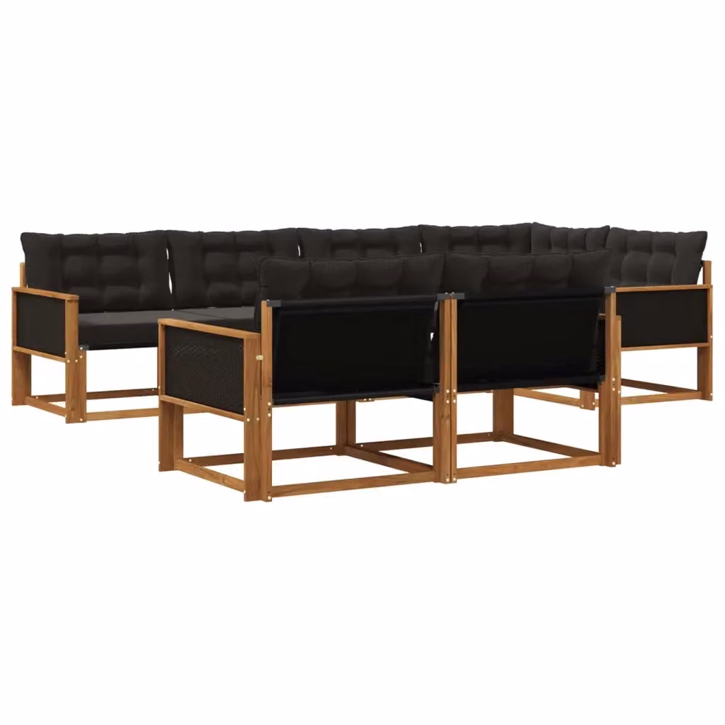 Set di divani da esterno a forma di U vidaXL in legno di acacia con cuscini, Marrone e Nero – 2