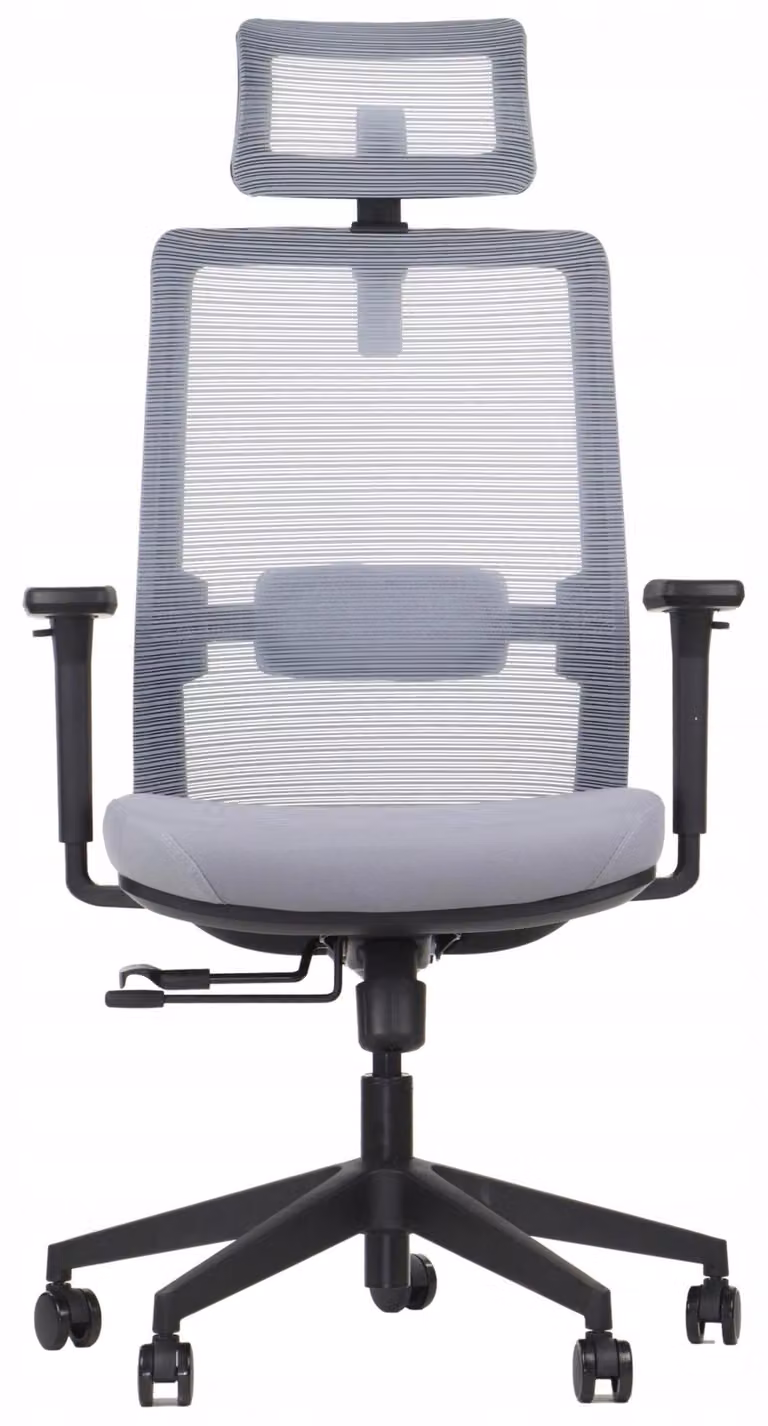 Sedia girevole ergonomica da ufficio CUTLER, base in nylon, braccioli regolabili, poggiatesta e supporto lombare, grigio