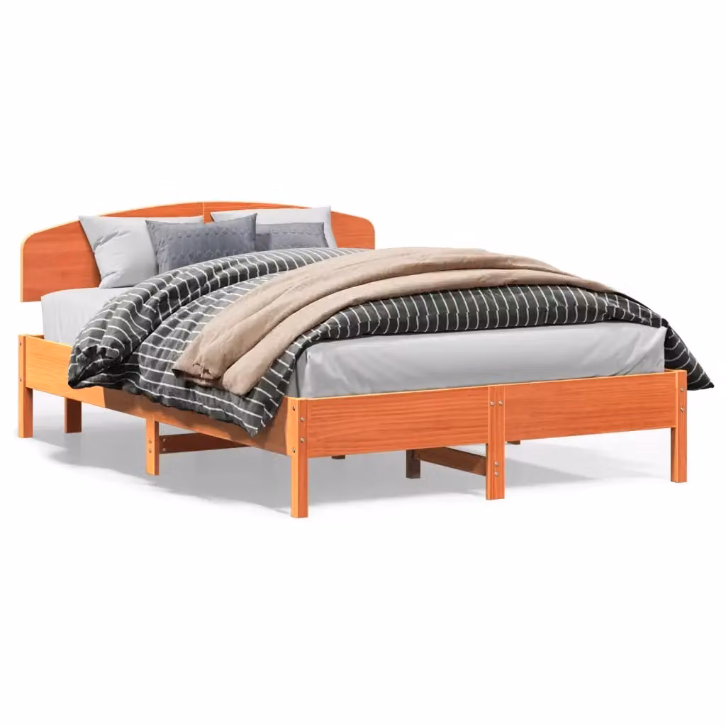 vidaXL Giroletto in legno di pino con doghe fisse, Marrone Cera, L 120 x P 200 cm – 2