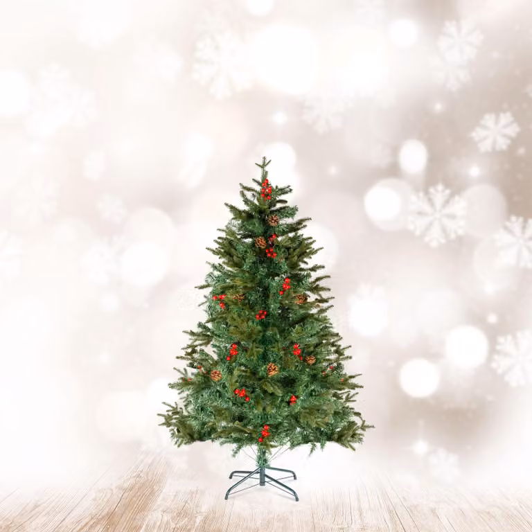Albero artificiale - 210 cm - in PE/PVC - con bacche rosse