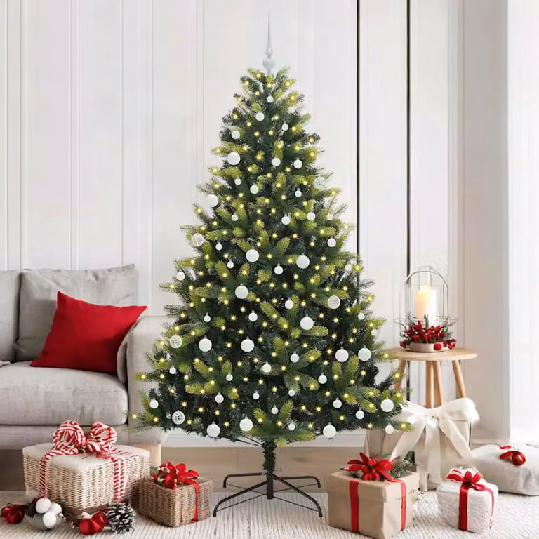 Albero di Natale Artificiale a Cerniera vidaXL Verde con 300 LED Bianco Caldo in PVC