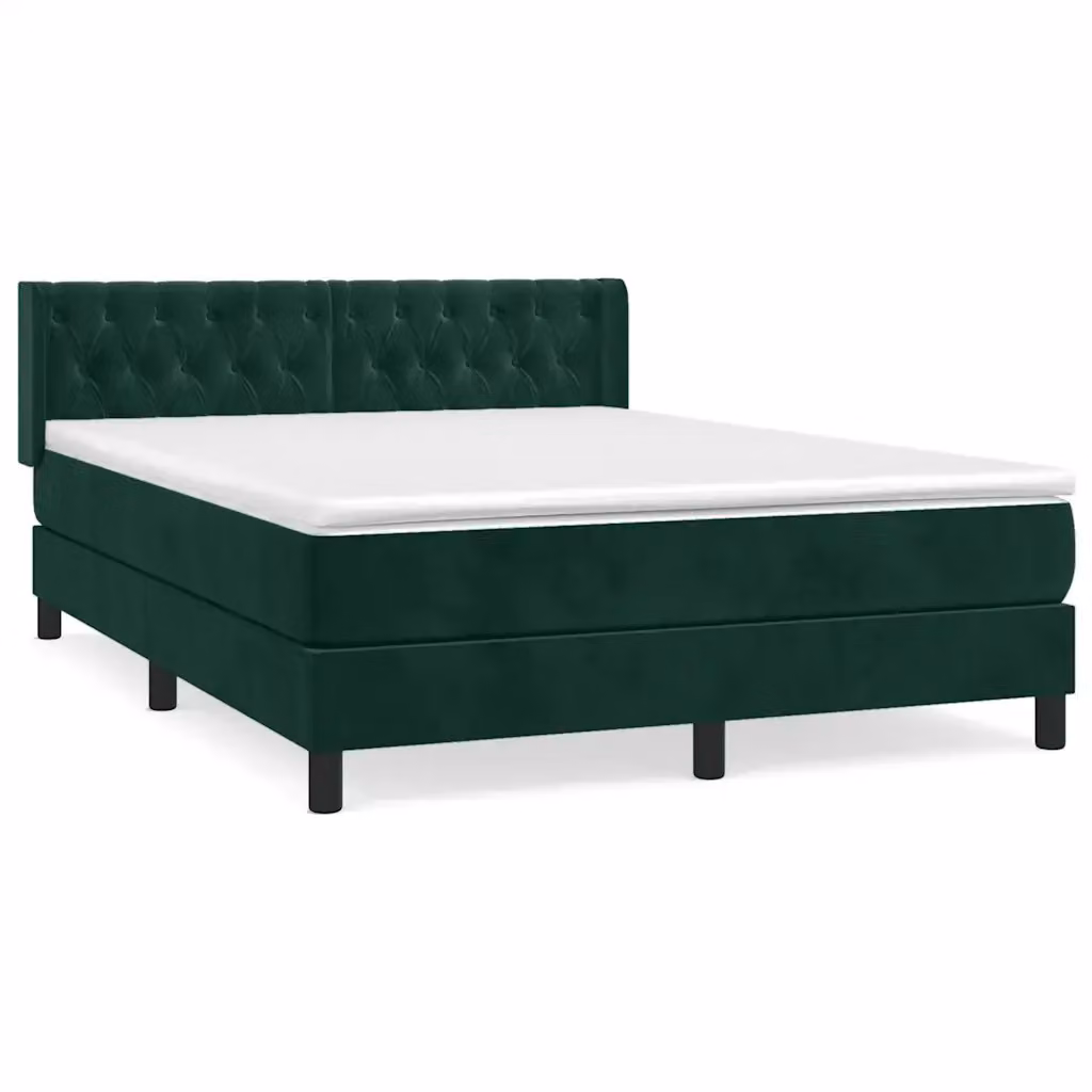 Letto Ibrido con Giroletto a Molle e Materasso vidaXL in Velluto Verde Scuro e Bianco L/P: 140 x 190 cm – 2