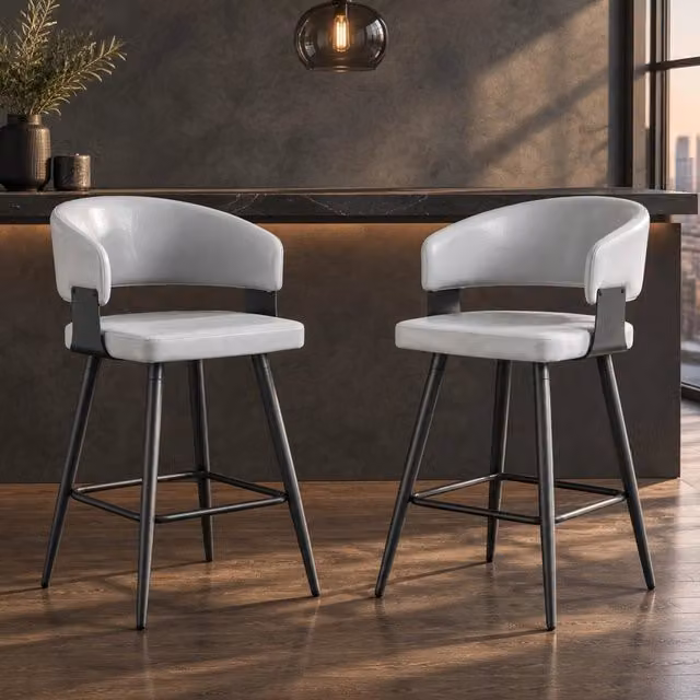Sedia da pranzo MIVRAY in similpelle grigia con braccioli e gambe in metallo nero, H 83 x L 45,5 x P 57,5 cm – 1