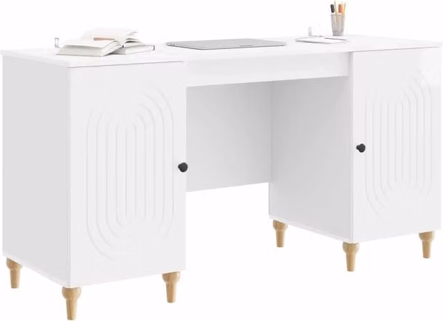 Scrivania | Tavolo da Ufficio Bianco Lucido 142,5 x 50 x 75 cm Legno ingegnerizzato