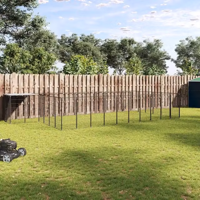 Gabbia per cani vidaXL in metallo nera e argento resistente alle intemperie per giardino – 1