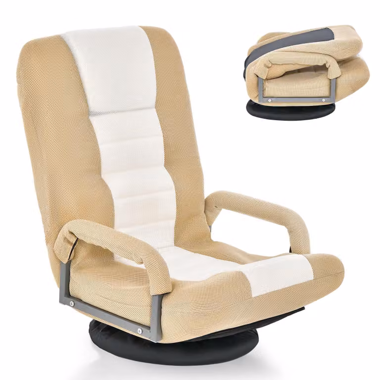Sedia da pavimento COSTWAY girevole a 360°, sedia da pavimento con schienale regolabile in 6 posizioni, sedia da gioco imbottita, divano da pavimento da meditazione fino a 140 kg di portata, divano pigro (beige)