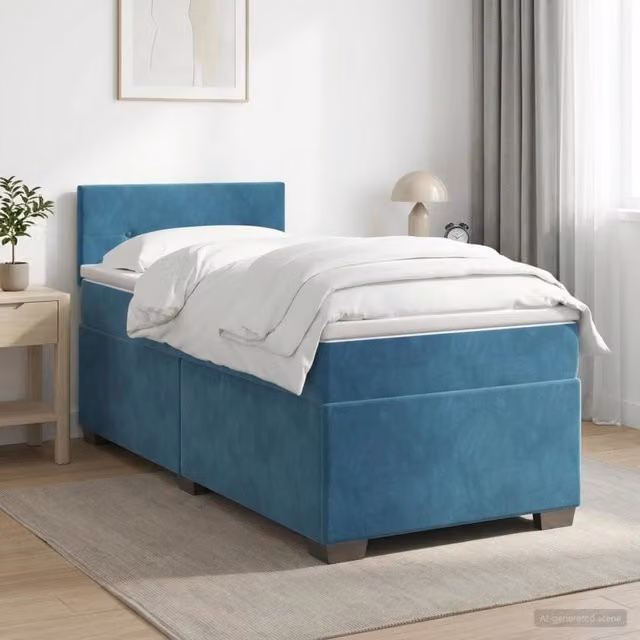 Letto box spring con materasso ibrido vidaXL in velluto blu e bianco L/P: 90 x 190 cm – 1