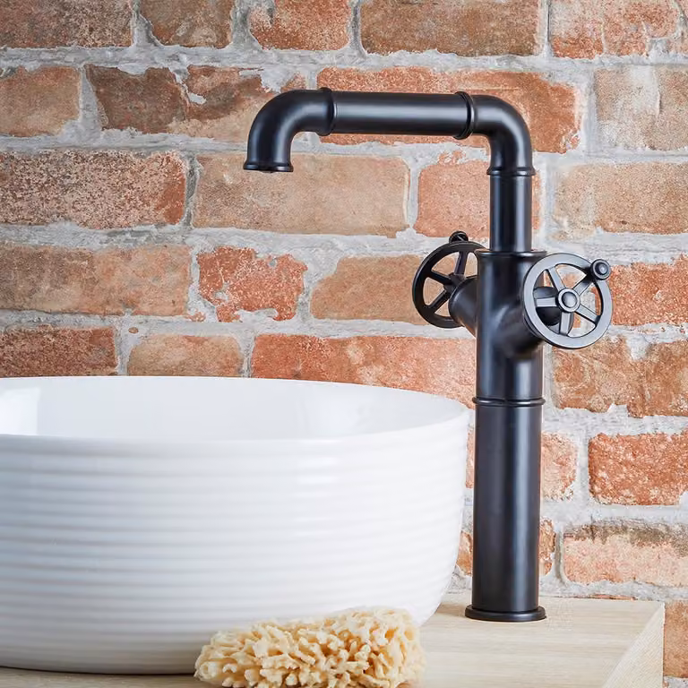Miscelatore Alto Monoforo Lavabo Stile Industriale Nero - Design Moderno - Zandra