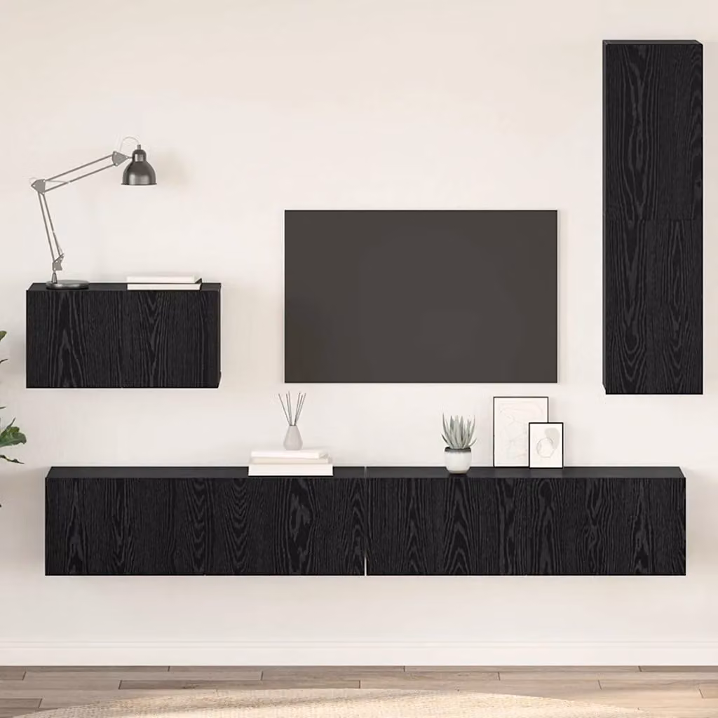 Mobile TV da parete moderno vidaXL in legno MDF color rovere nero per soggiorno – 1