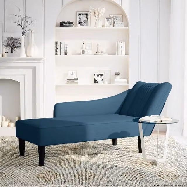 Sdraio vidaXL in velluto blu con bracciolo destro e imbottitura mista L/P/H: 140 x 56 x 66 cm