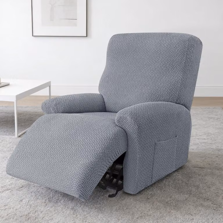 Copertura per poltrona relax, set da 4 pezzi, elasticizzata, color grigio chiaro, per poltrone da TV