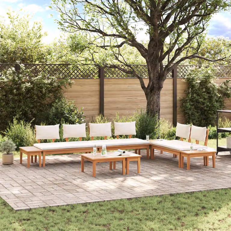 Set Divano da Giardino vidaXL 5 Pezzi in Legno di Teak con Cuscini Marrone e Beige