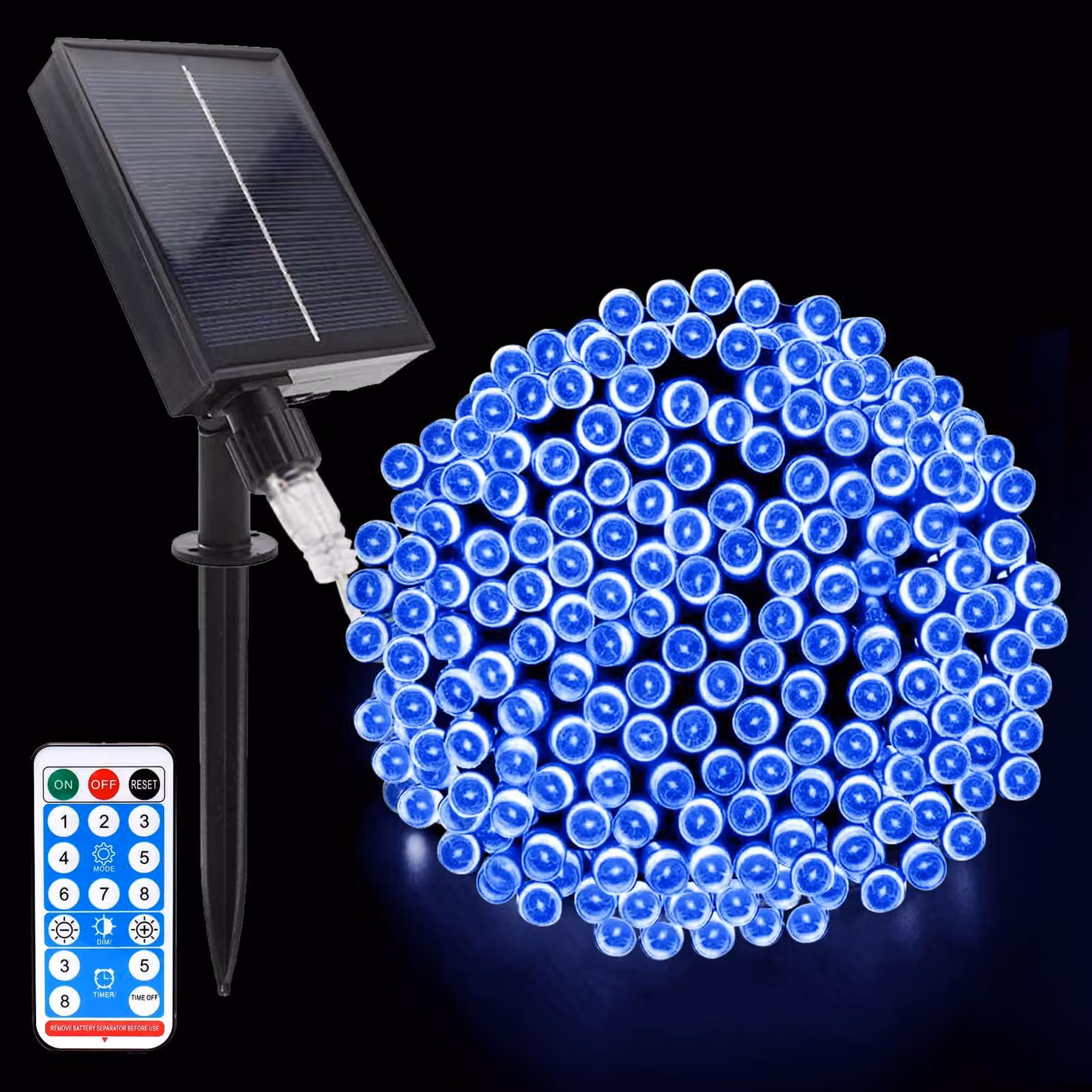 Catena luminosa solare da 20 metri, con 200 LED, impermeabile, 8 modalità, con telecomando