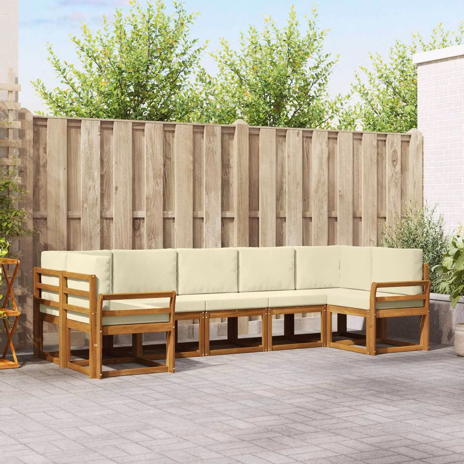 Set di divani da esterno vidaXL 7 pz in legno di acacia con cuscini marrone e beige