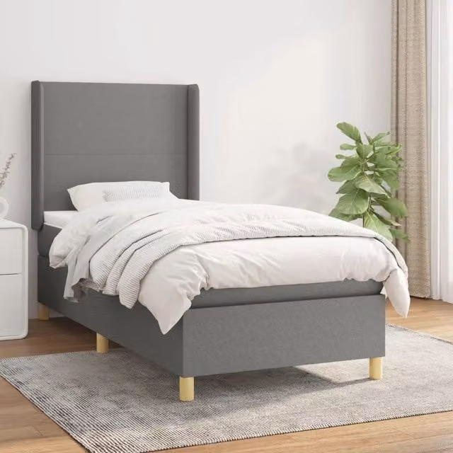 Letto ibrido vidaXL con giroletto a molle e materasso in tessuto grigio e bianco L/P/H: 90 x 200 x 23 cm – 1