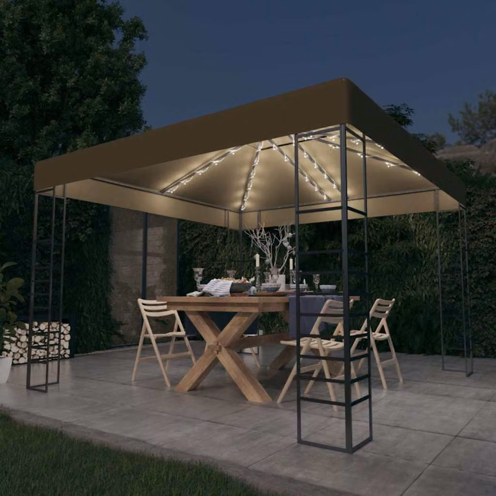 vidaXL Gazebo con Luci LED a Stringa Grigio Beige L: 300 cm, P: 300 cm, H: 270 cm