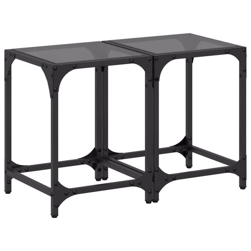 Tavolini da Salotto con Piano Vetro Nero 2pz 30x30x40cm Acciaio