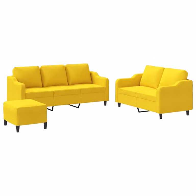 SYFAX™ Set di Divani 3 pz con Cuscini Giallo Chiaro in Tessuto