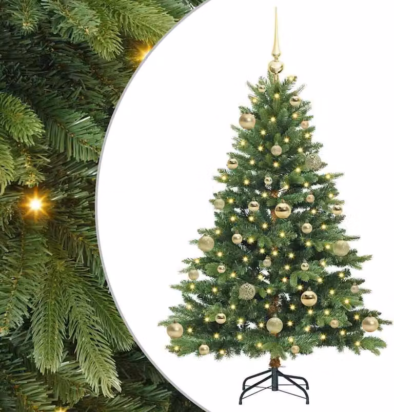 Albero di Natale artificiale con 150 LED verdi da 120 cm in PE e PVC