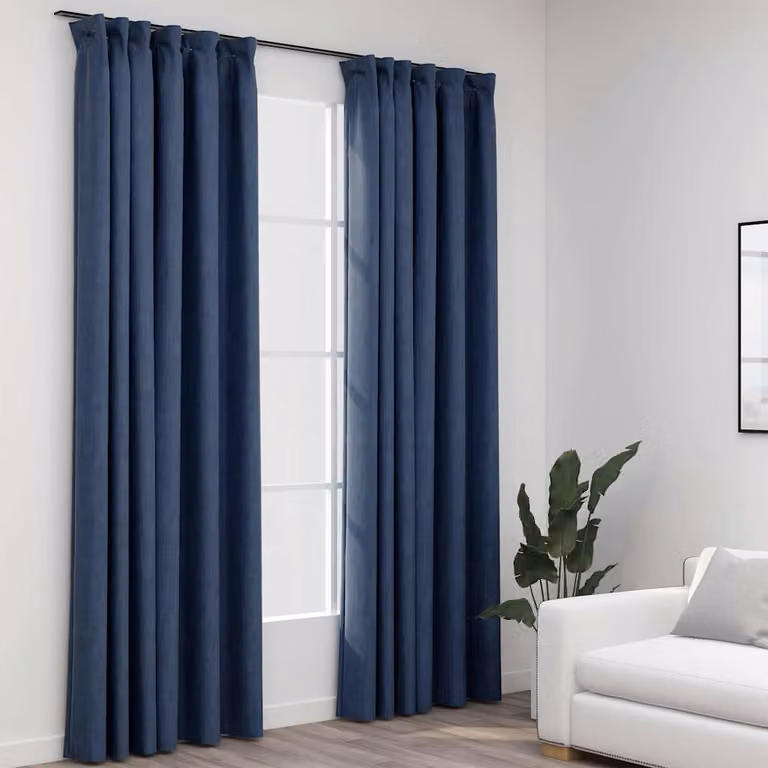 Set di 2 tende oscuranti vidaXL con effetto lino e ganci, colore blu, L: 140 cm, H: 245 cm