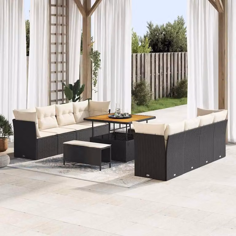 Maison Exclusive - Set da giardino composto da 11 pezzi, divano in rattan sintetico nero