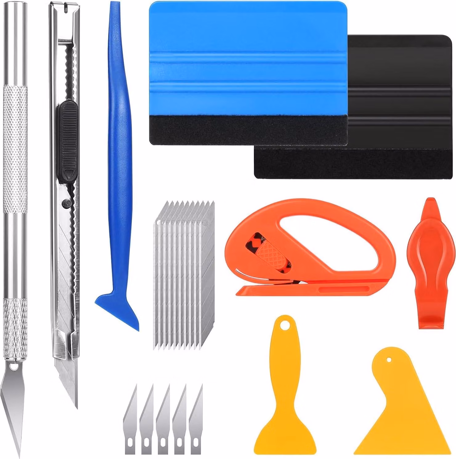 Kit di strumenti per applicazioni di pellicole auto, composto da 24 pezzi, con spatole in plastica e feltro, cutter per pellicole, ideale per il car wrapping