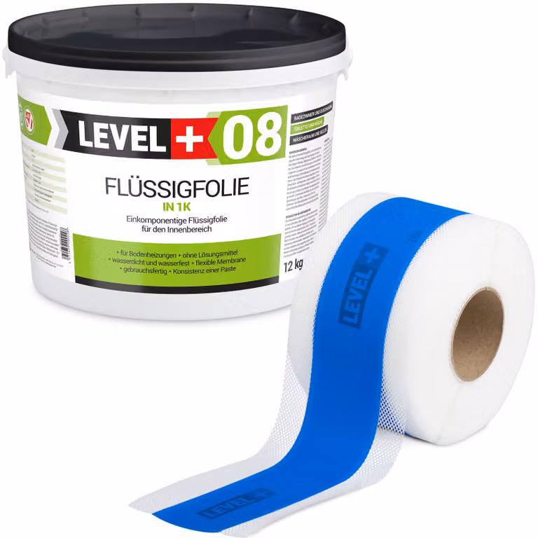 Kit di impermeabilizzazione Pellicola liquida 12kg Nastro di tenuta blu 10mb - LEVEL+ SET105B1
