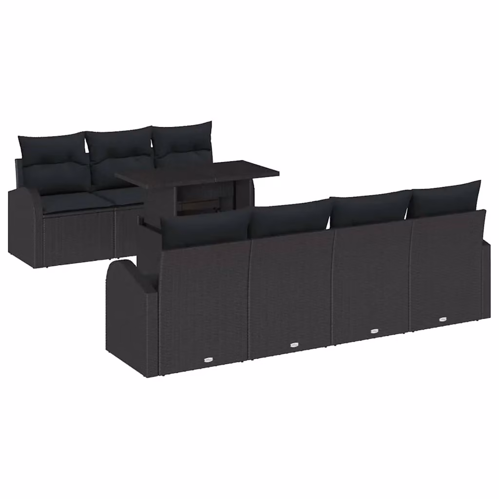 Set Divano da Giardino vidaXL 8 Pezzi Nero con Cuscini e Tavolino in Rattan e Metallo – 2
