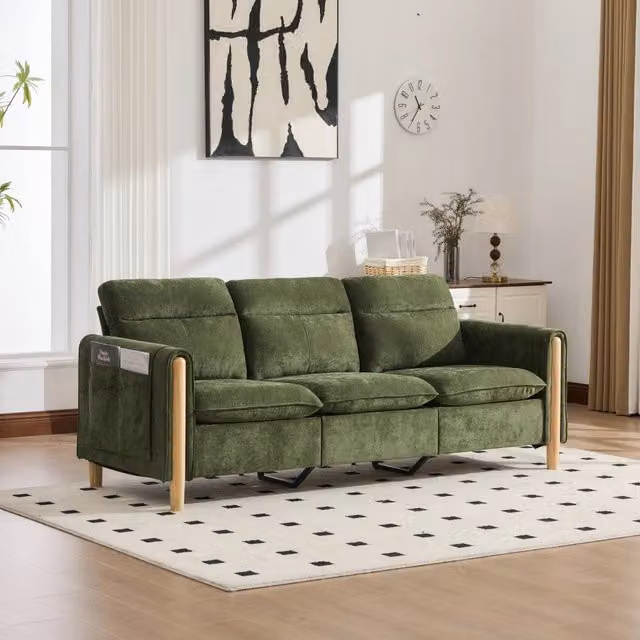 Divano angolare a 3 posti Mivray in tessuto verde con chaise longue reversibile e cuscini inclusi, stile moderno per il tuo soggiorno, L 201 cm x P 86 cm x H 77 cm
