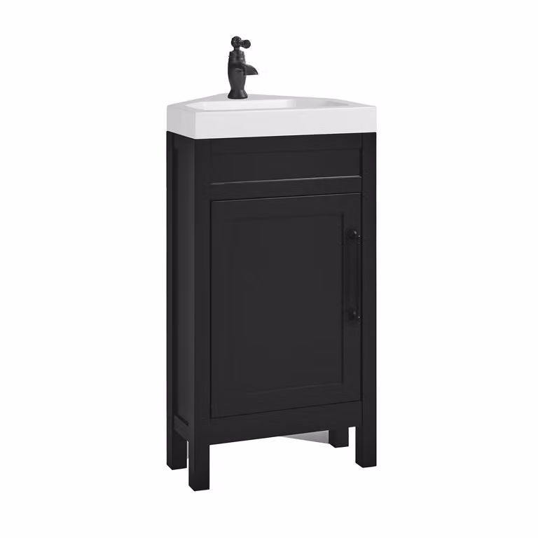 Mobile Bagno Angolare Grigio Nero da 450mm con Lavabo e Maniglia Classica Nera con Barra a T - Warwick