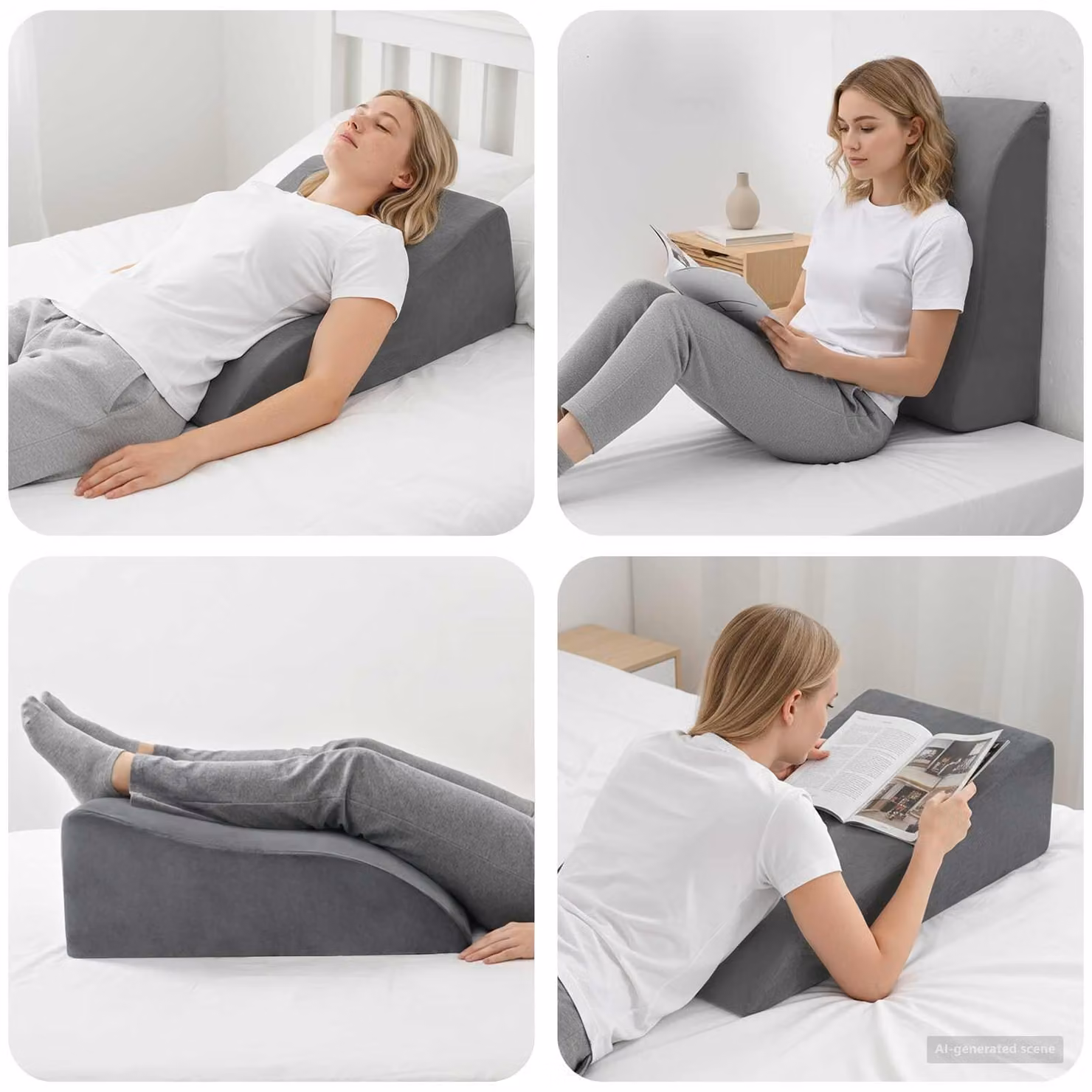 Cuscino per gambe vidaXL in schiuma fredda sagomata con rivestimento in velluto grigio L: 68 cm, P: 41 cm, H: 21 cm