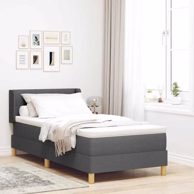 Letto a molle con testiera vidaXL in tessuto grigio, L/P: 200 x 100 cm