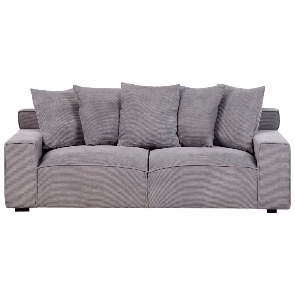 Divano a 3 posti BELIANI in velluto a coste grigio con cuscini coordinati per soggiorno moderno, L: 200 cm, H: 74 cm, P: 82 cm – 2