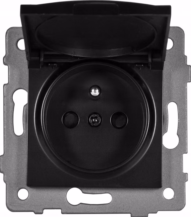 TG ELECTRO MODERN-Q, presa a muro singola, nera, con coperchio