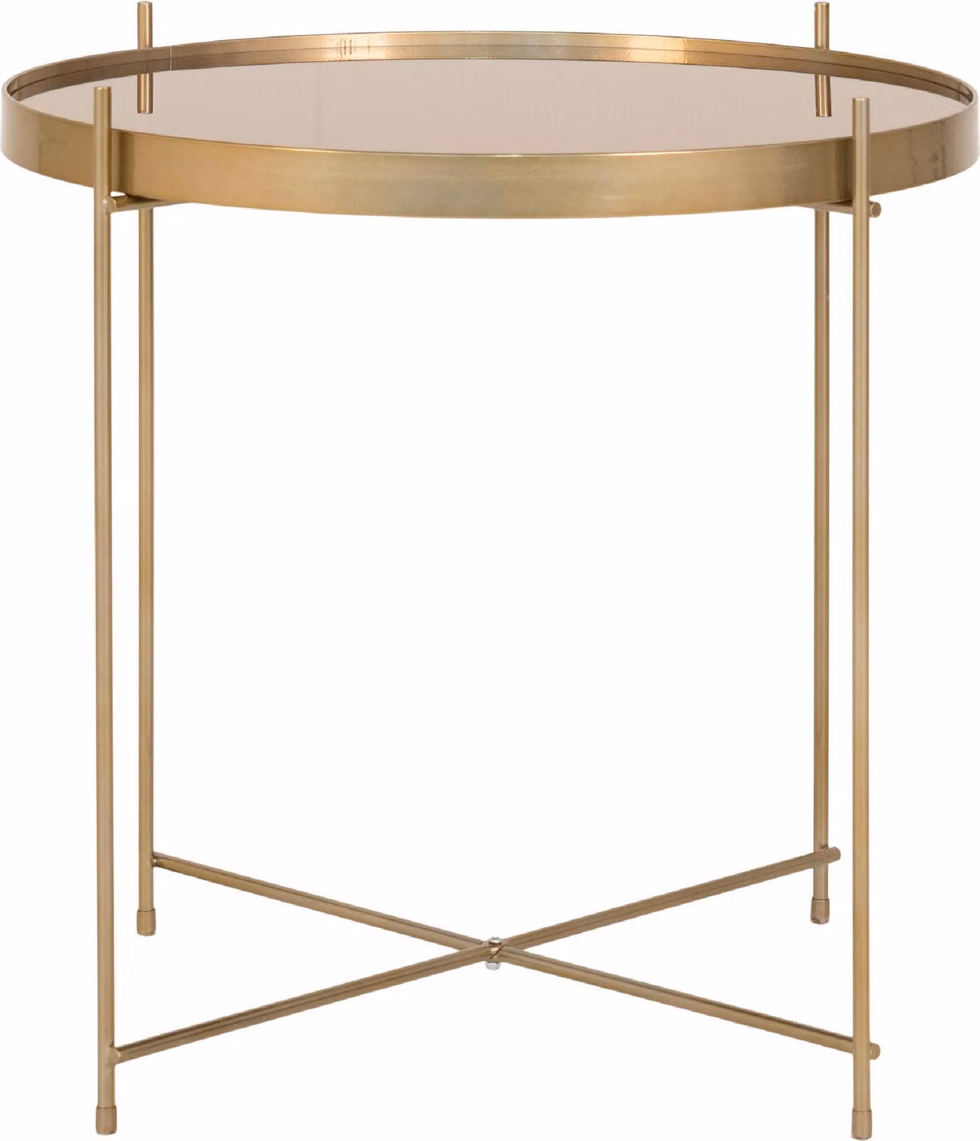 QUVIO Tavolino rotondo Emma - Acciaio - Vetro - Ø48 cm - Oro